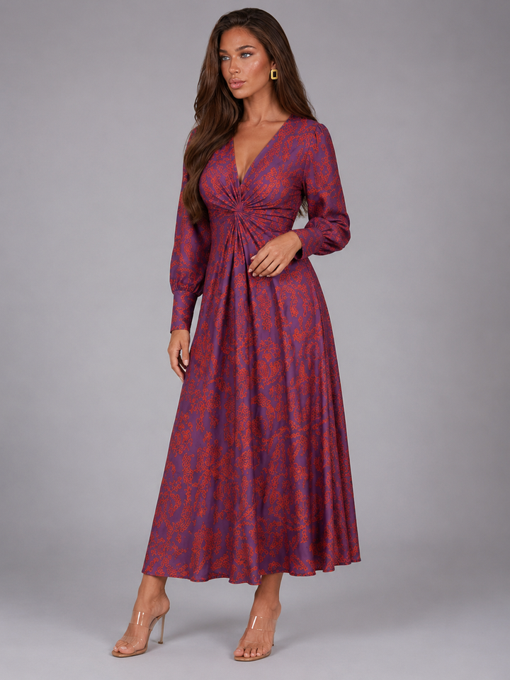 Penny Elegant Printed Knot Front Midi Dress - image 9