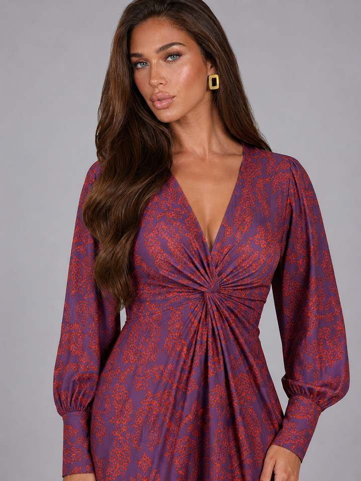 Penny Elegant Printed Knot Front Midi Dress - image 8
