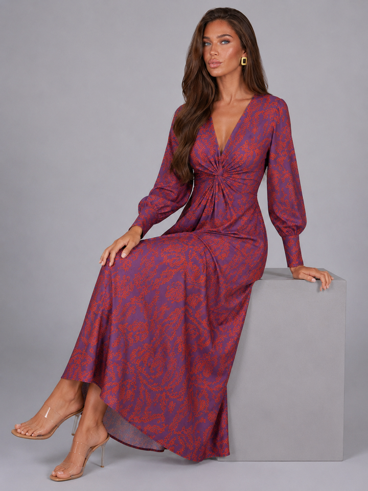 Penny Elegant Printed Knot Front Midi Dress - image 2