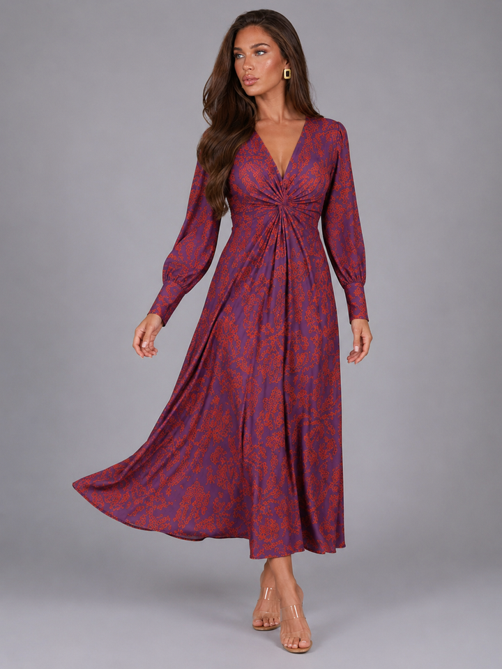 Penny Elegant Printed Knot Front Midi Dress - image 7