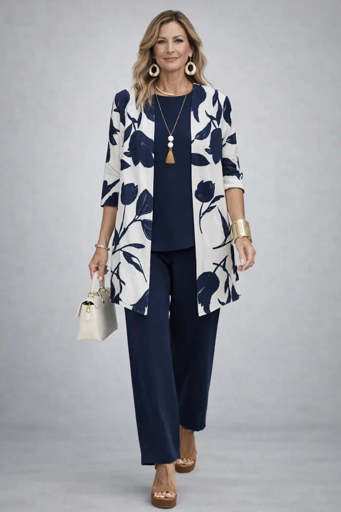 Felicity Elegant Three Piece Cardigan and Wide Leg Trouser Set - image 8