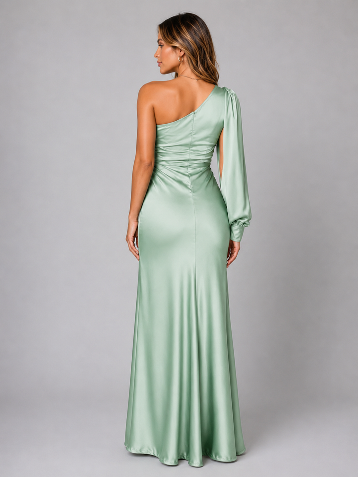 Katrina Elegant One Shoulder Satin Draped Maxi Dress - image 21