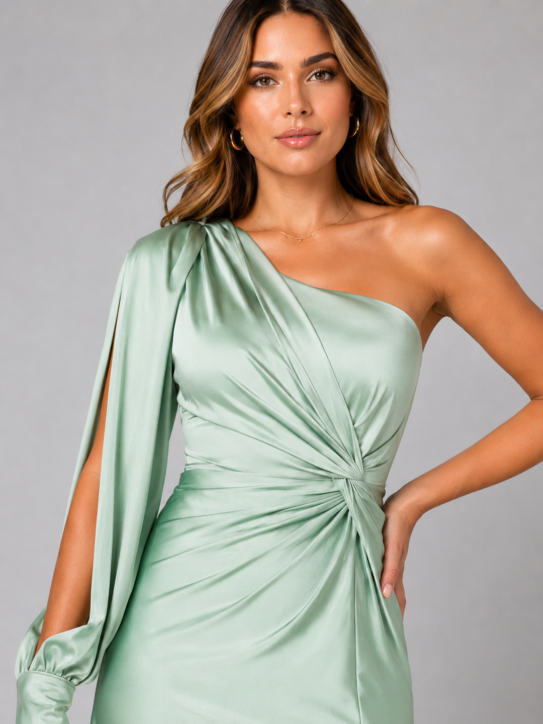 Katrina Elegant One Shoulder Satin Draped Maxi Dress - image 22
