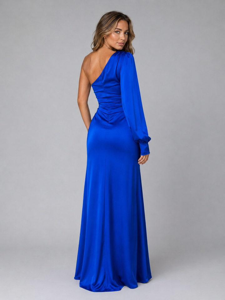 Katrina Elegant One Shoulder Satin Draped Maxi Dress - image 30