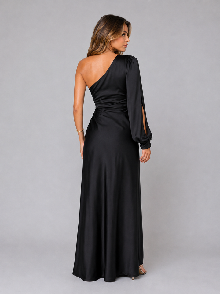 Katrina Elegant One Shoulder Satin Draped Maxi Dress - image 39