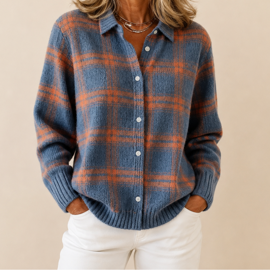 Juliette checked knit jumper with collar – image 2