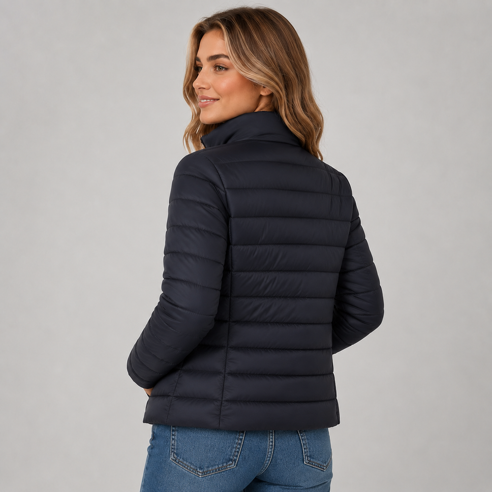 Marigold lightweight puffer jacket with stand collar – image 2
