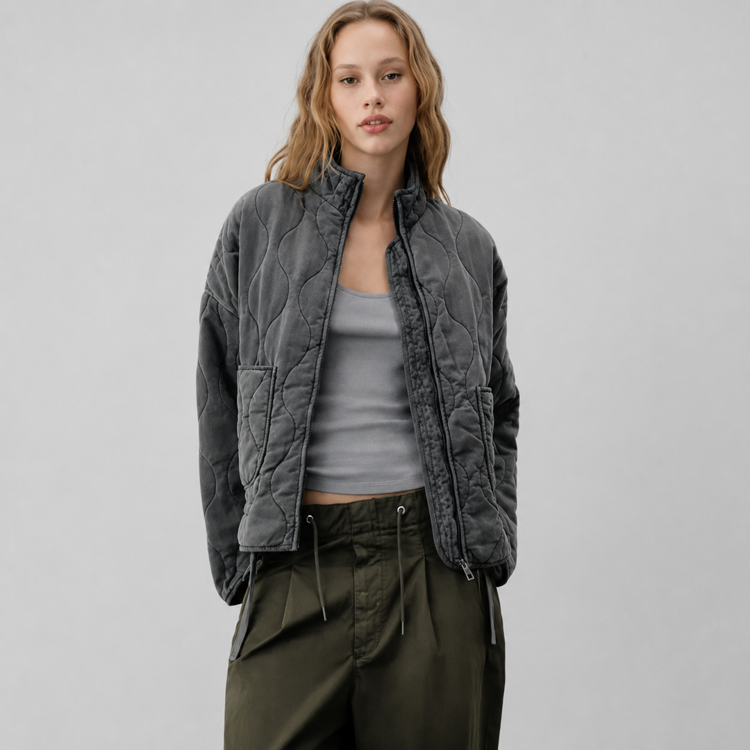 Agatha quilted jacket with high collar and patch pockets