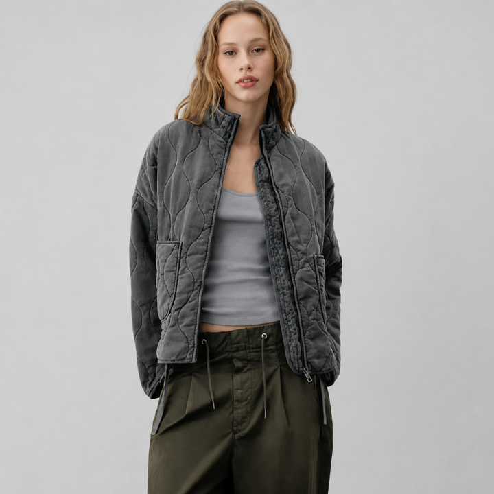 Agatha quilted jacket with high collar and patch pockets