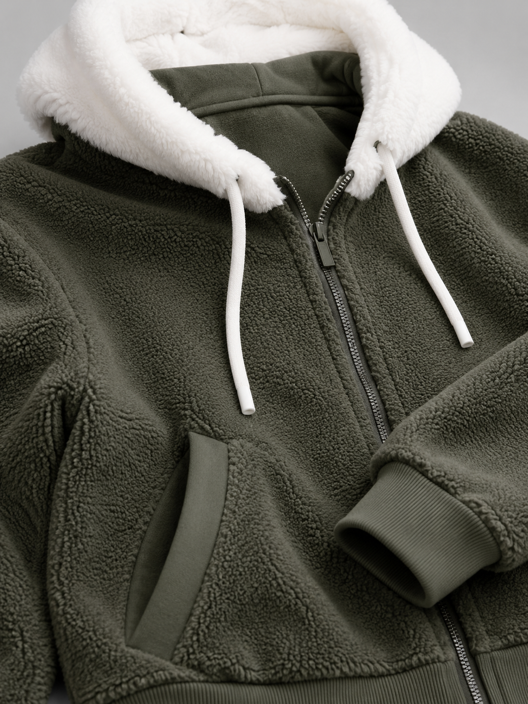 Ramona Elegant Contrast Hood Sherpa Zip Up Jacket - image 13