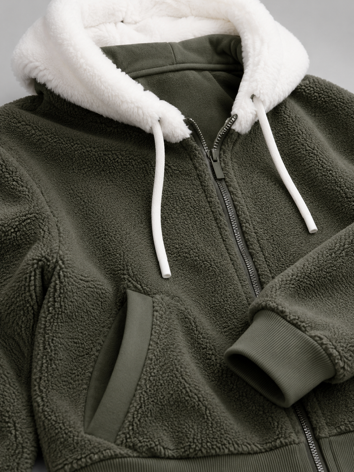 Ramona Elegant Contrast Hood Sherpa Zip Up Jacket - image 13