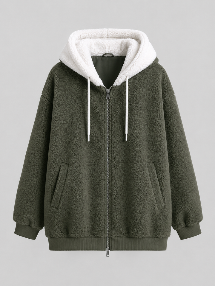 Ramona Elegant Contrast Hood Sherpa Zip Up Jacket - image 14