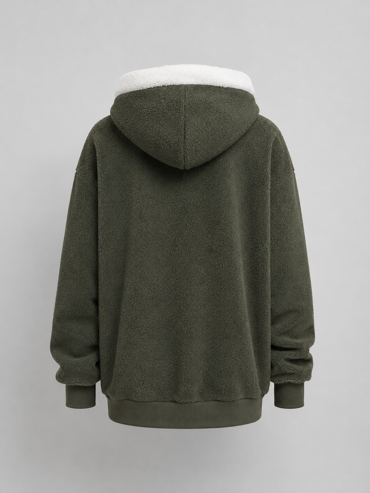 Ramona Elegant Contrast Hood Sherpa Zip Up Jacket - image 15