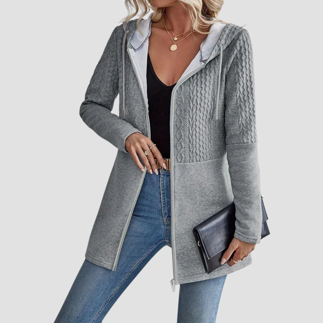 Imelda Elegant Hooded Cable Knit Zip Cardigan