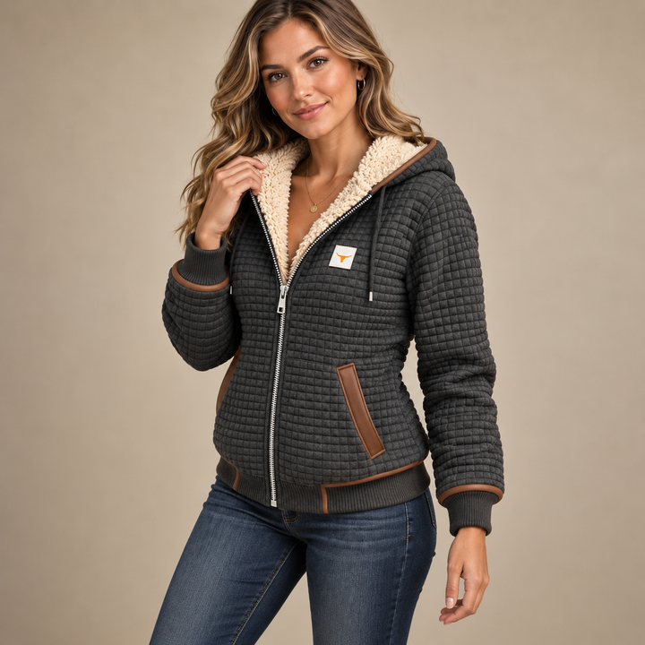 Flavia Elegant Hooded Sherpa Lined Quilted Jacket - image 6