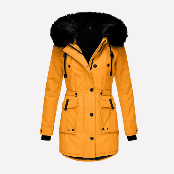 Saffron Elegant Hooded Parka with Flap Pockets