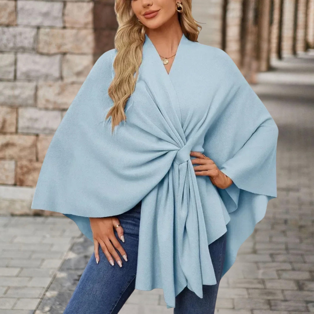 Sunniva knit poncho with knot front – image 2