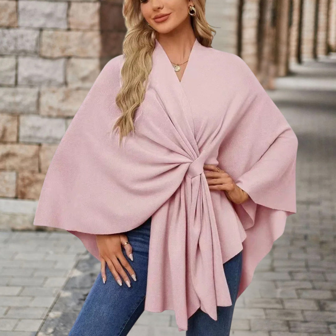 Sunniva knit poncho with knot front