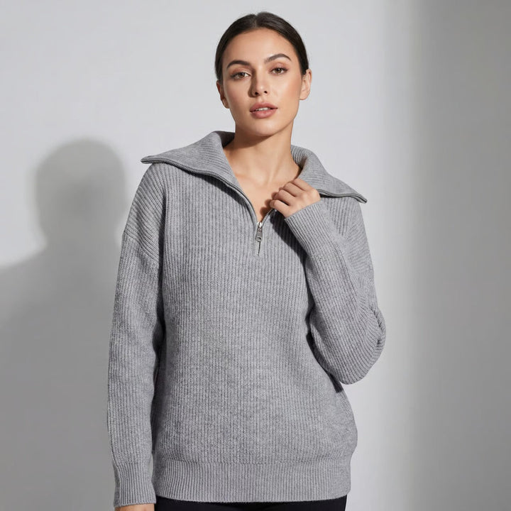 Branwen Elegant Chunky Ribbed Half Zip Jumper - image 2