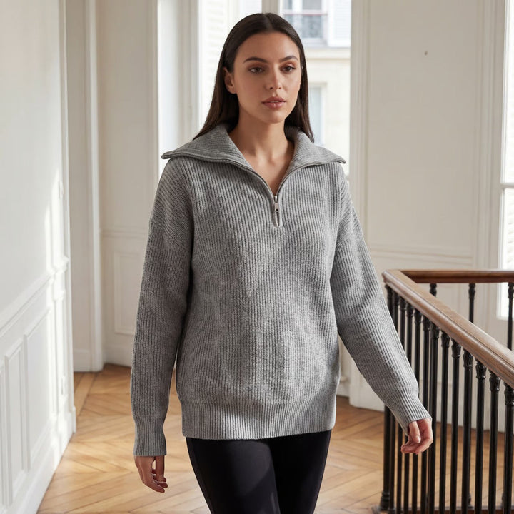 Branwen Elegant Chunky Ribbed Half Zip Jumper