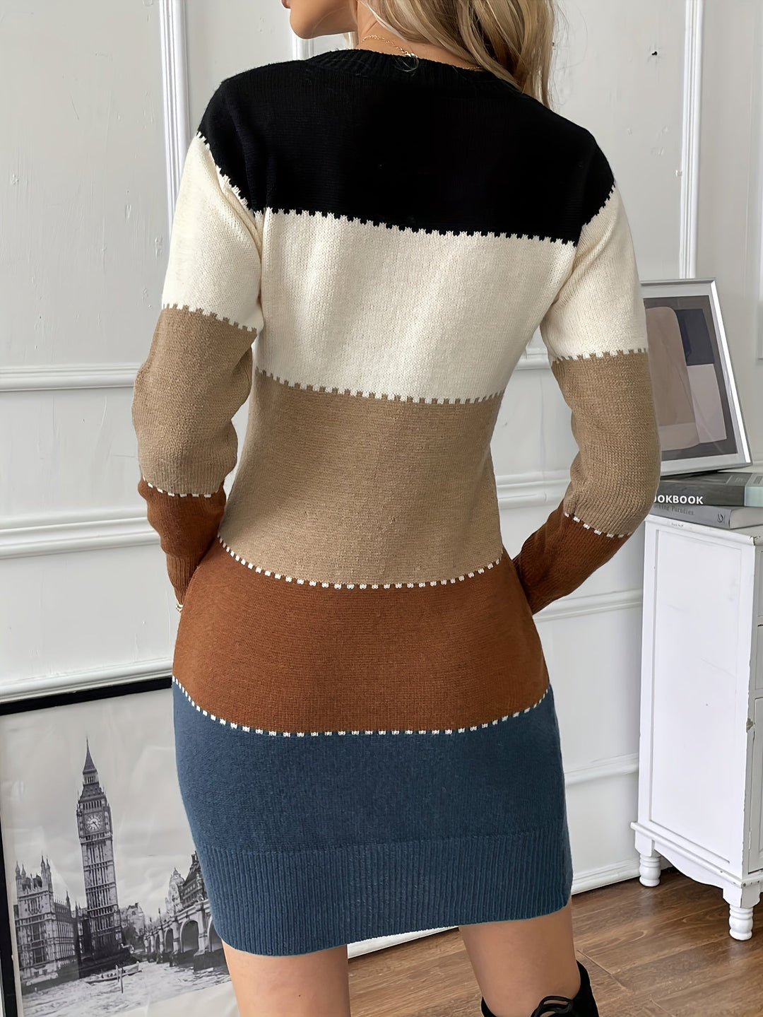 Noor colour block knit jumper dress – image 2