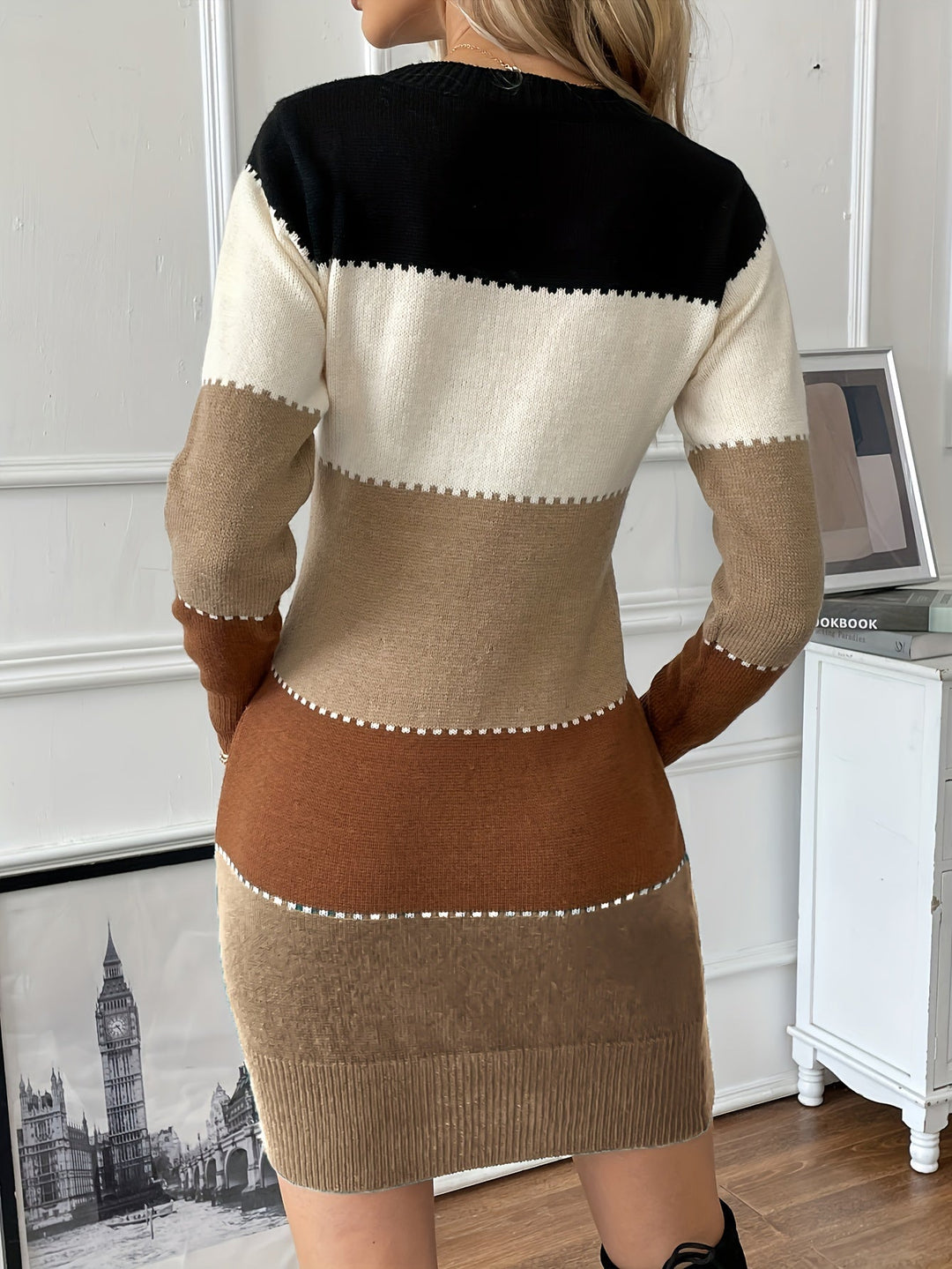 Noor colour block knit jumper dress – image 5