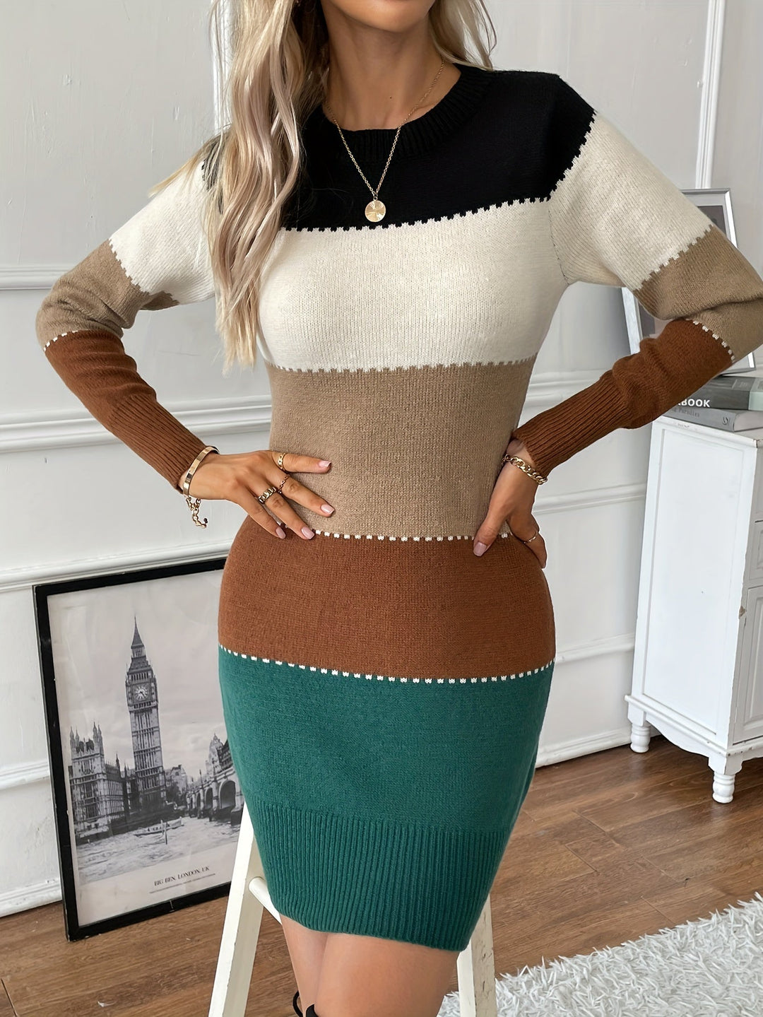 Noor colour block knit jumper dress – image 7
