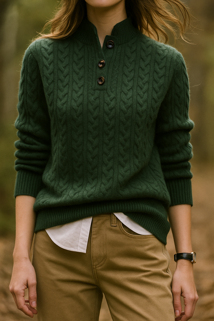 Linde cable knit jumper with button neck – image 3