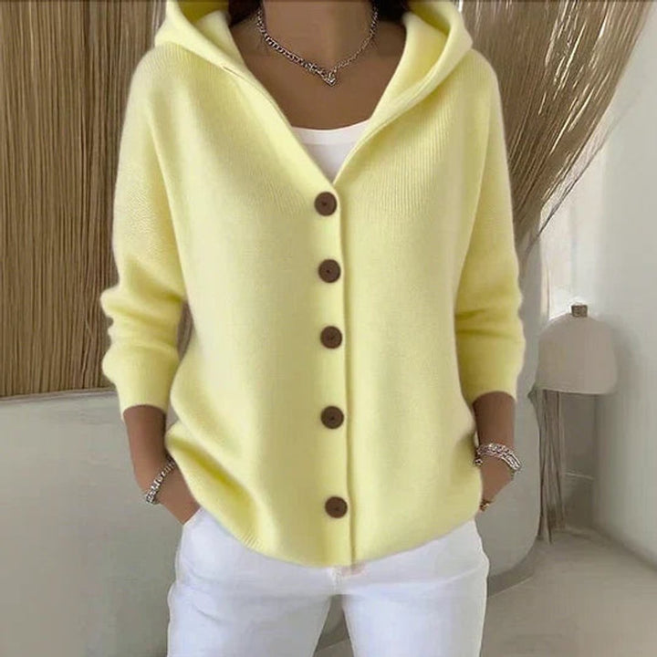Winifred Elegant Hooded Knit Cardigan with Wooden Buttons - image 4