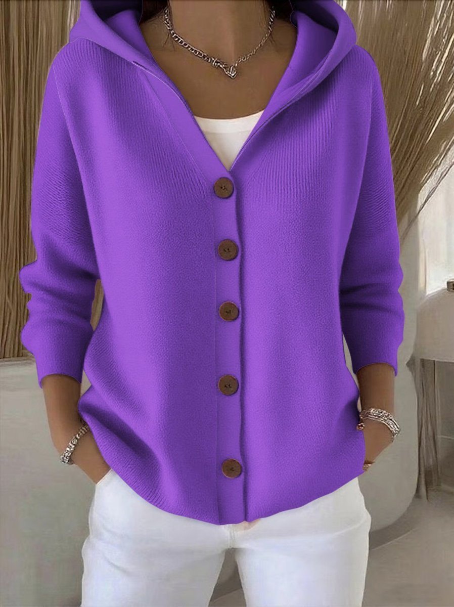 Winifred Elegant Hooded Knit Cardigan with Wooden Buttons - image 7