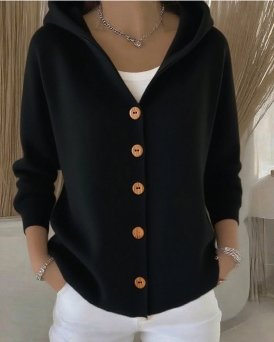 Winifred Elegant Hooded Knit Cardigan with Wooden Buttons - image 8