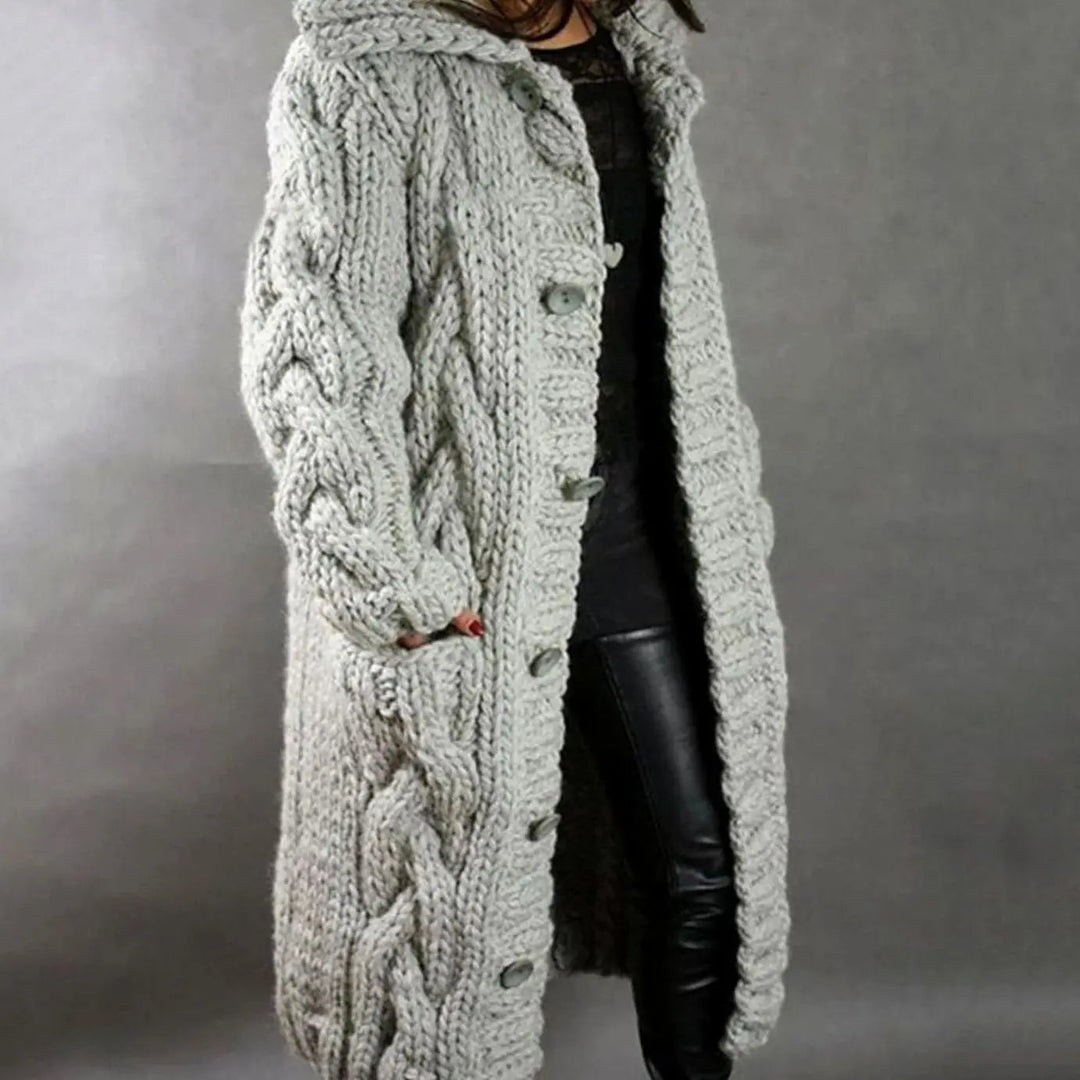 Saga oversized hooded cable knit cardigan – image 2