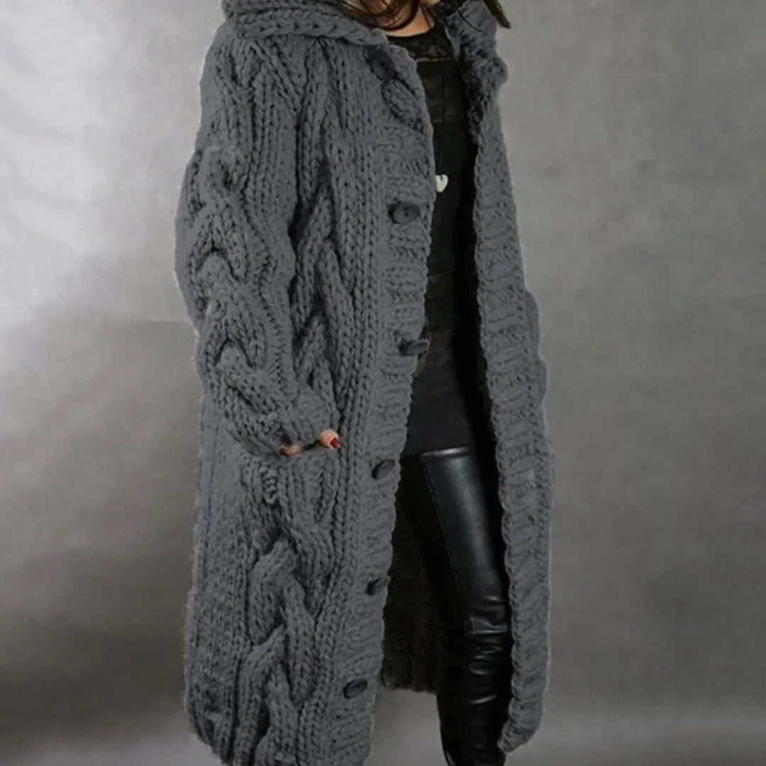Saga oversized hooded cable knit cardigan – image 3
