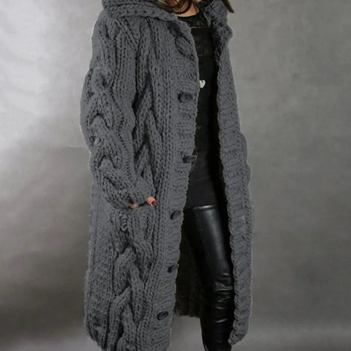 Saga oversized hooded cable knit cardigan – image 3