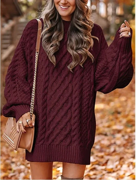 Liesel oversized cable knit jumper dress with puff sleeves – image 2