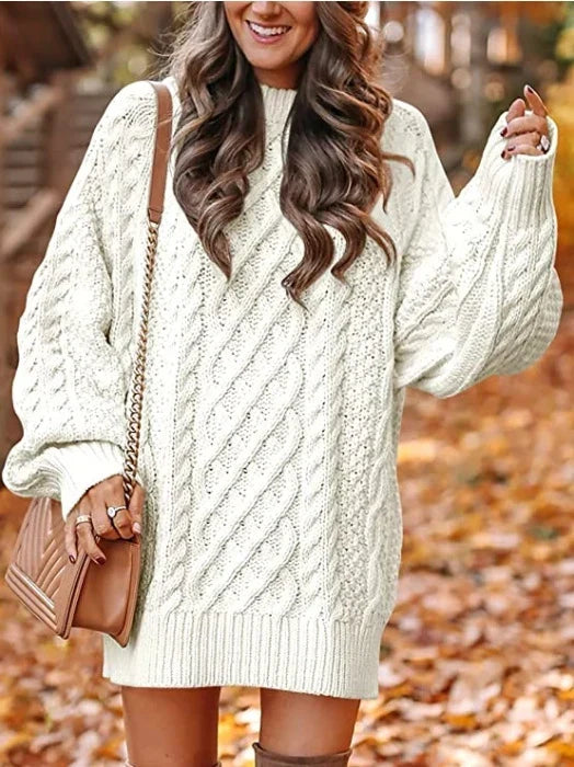 Liesel oversized cable knit jumper dress with puff sleeves – image 3