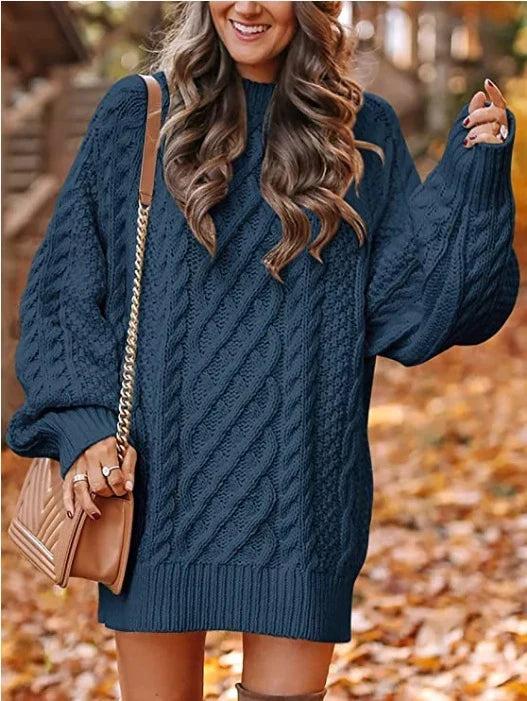 Liesel oversized cable knit jumper dress with puff sleeves – image 4
