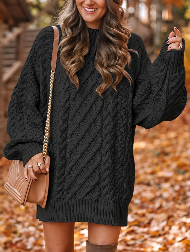 Liesel oversized cable knit jumper dress with puff sleeves – image 5
