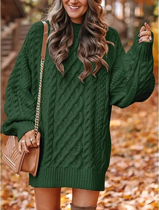 Liesel oversized cable knit jumper dress with puff sleeves