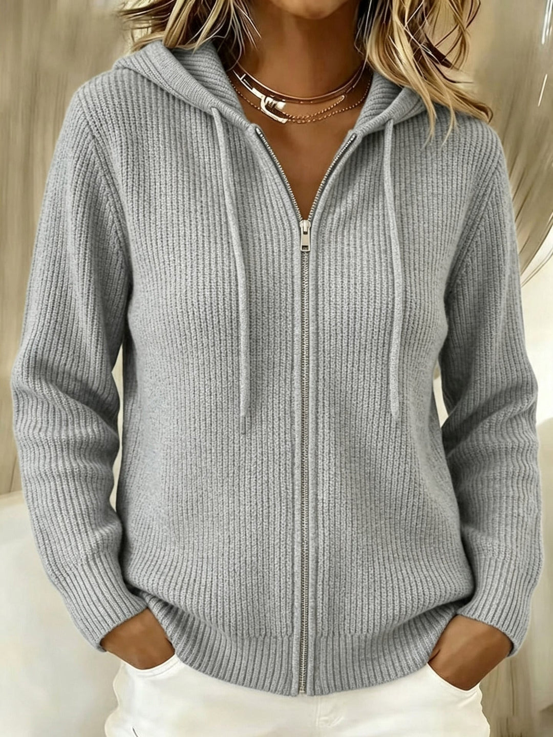 Floriana ribbed zip up hooded cardigan – image 2