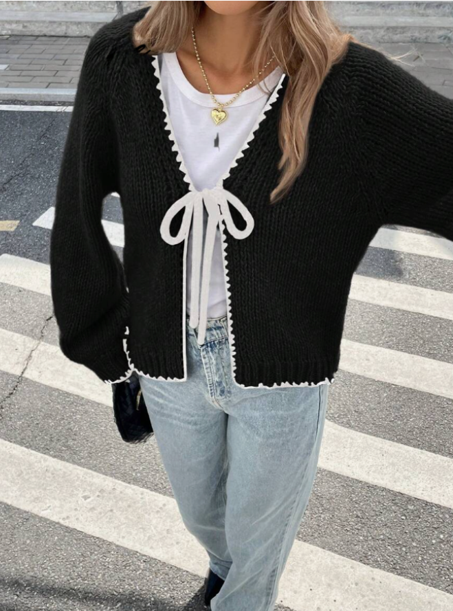 Dagny cropped knit cardigan with bow front – image 2