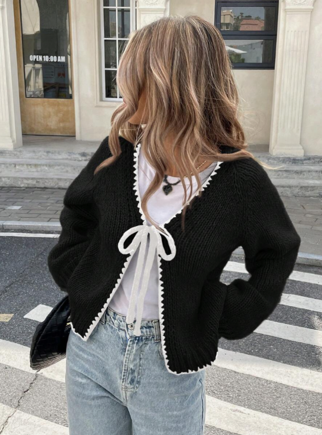 Dagny cropped knit cardigan with bow front – image 3