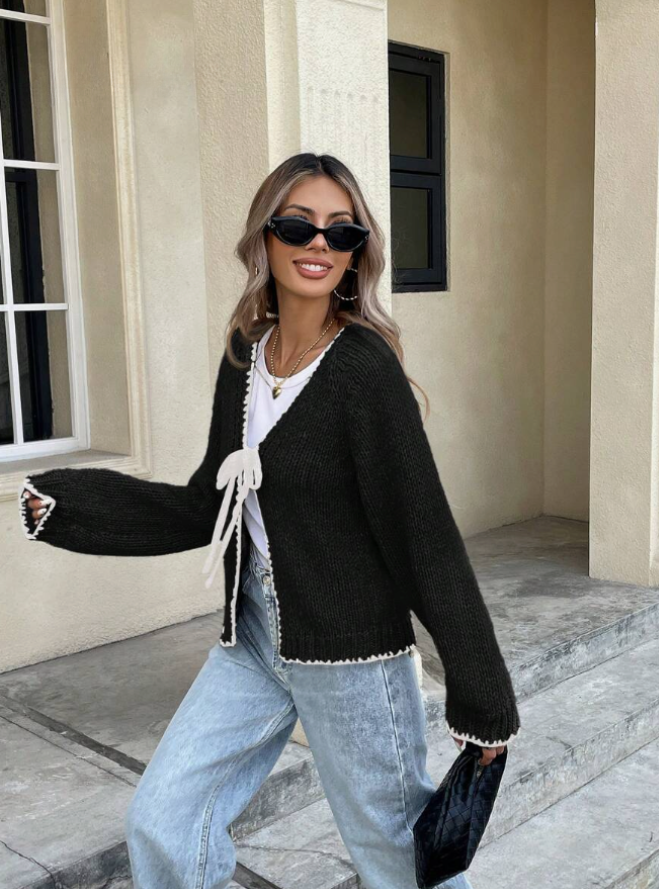 Dagny cropped knit cardigan with bow front – image 5