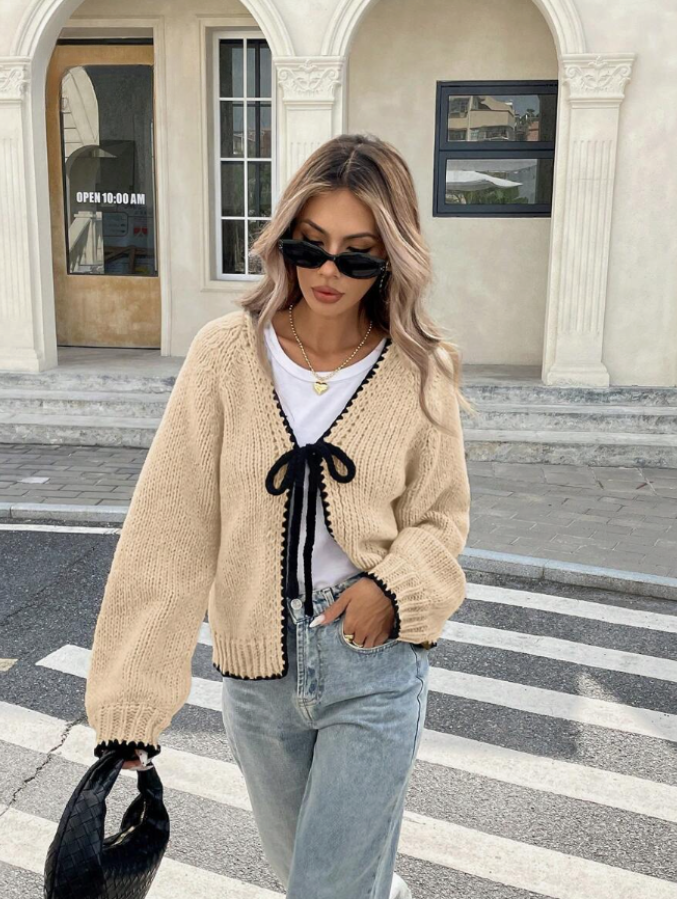 Dagny cropped knit cardigan with bow front – image 6