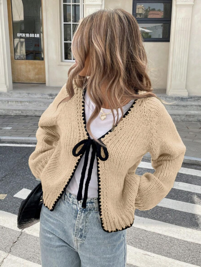 Dagny cropped knit cardigan with bow front – image 8
