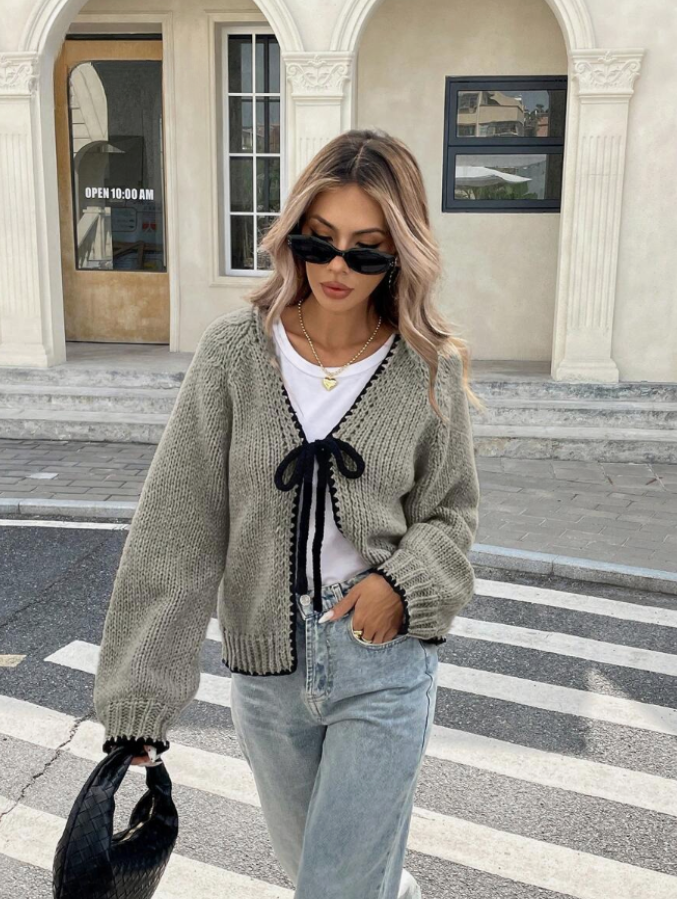 Dagny cropped knit cardigan with bow front – image 9