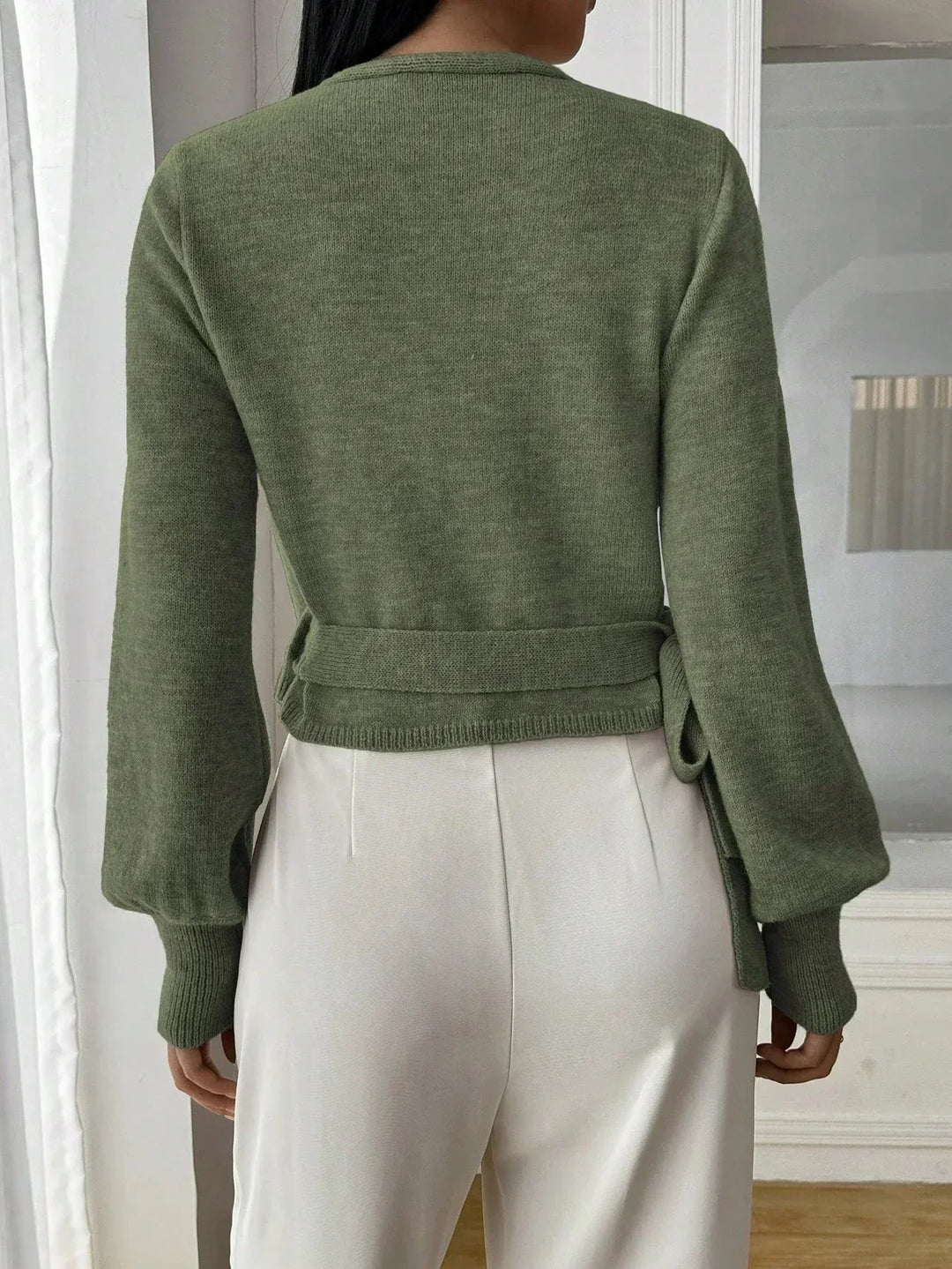 Calla cropped wrap knit jumper with tie waist – image 10