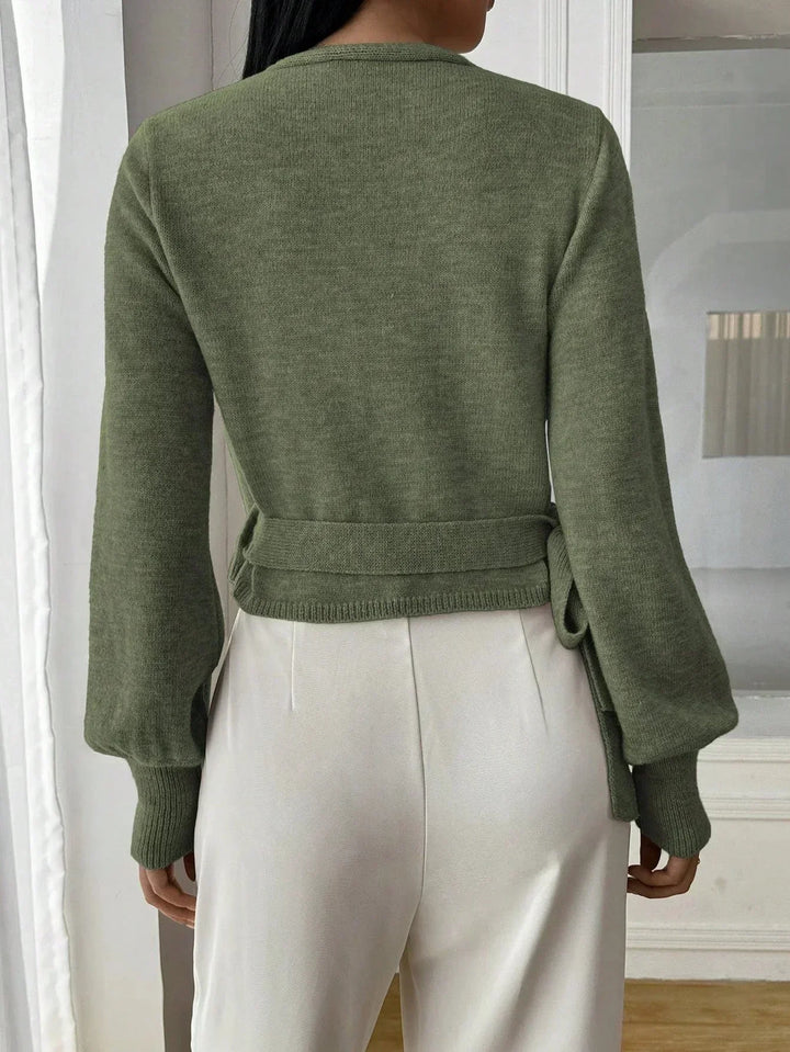 Calla cropped wrap knit jumper with tie waist – image 10