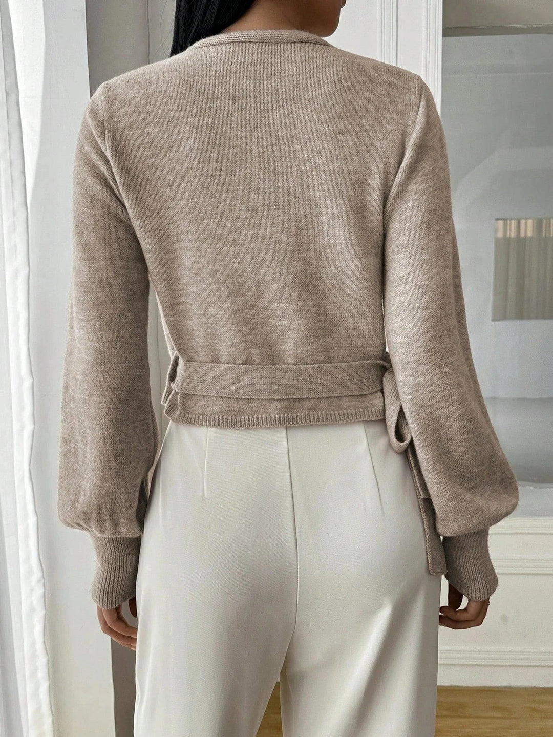 Calla cropped wrap knit jumper with tie waist – image 3