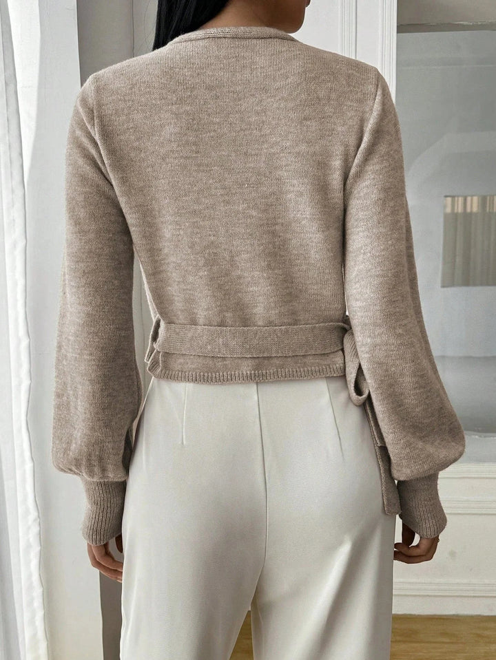 Calla cropped wrap knit jumper with tie waist – image 3